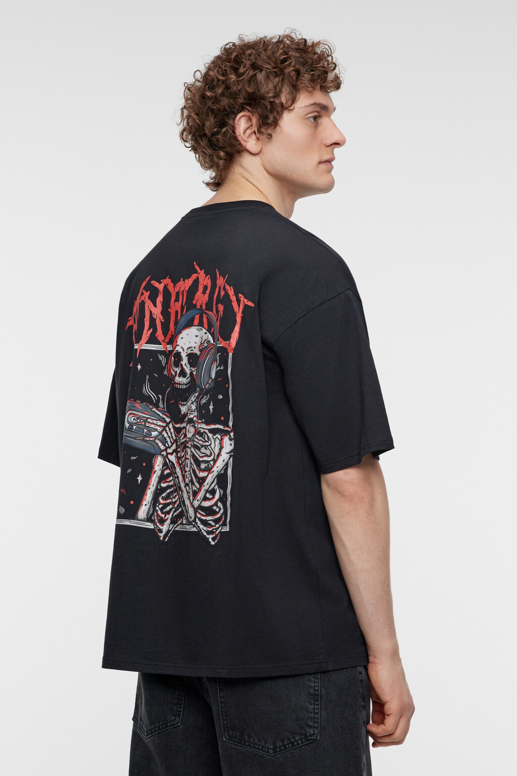 Футболка oversize хлопковая с принтом-надписью - цвет черный - 3