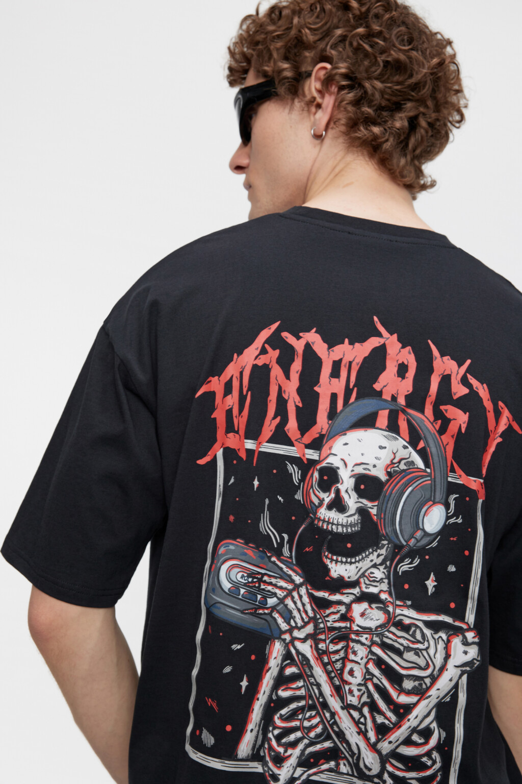 Футболка oversize хлопковая с принтом-надписью - цвет черный - 1