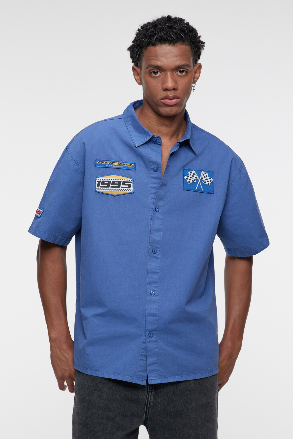 Рубашка хлопковая прямая с принтом в гоночном стиле - цвет синий - 3