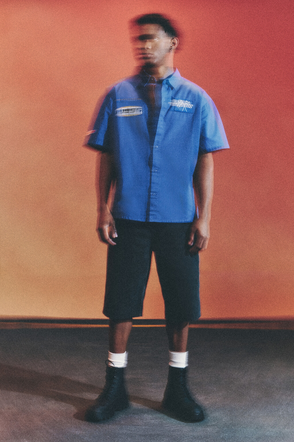 Рубашка хлопковая прямая с принтом в гоночном стиле - цвет синий - 8