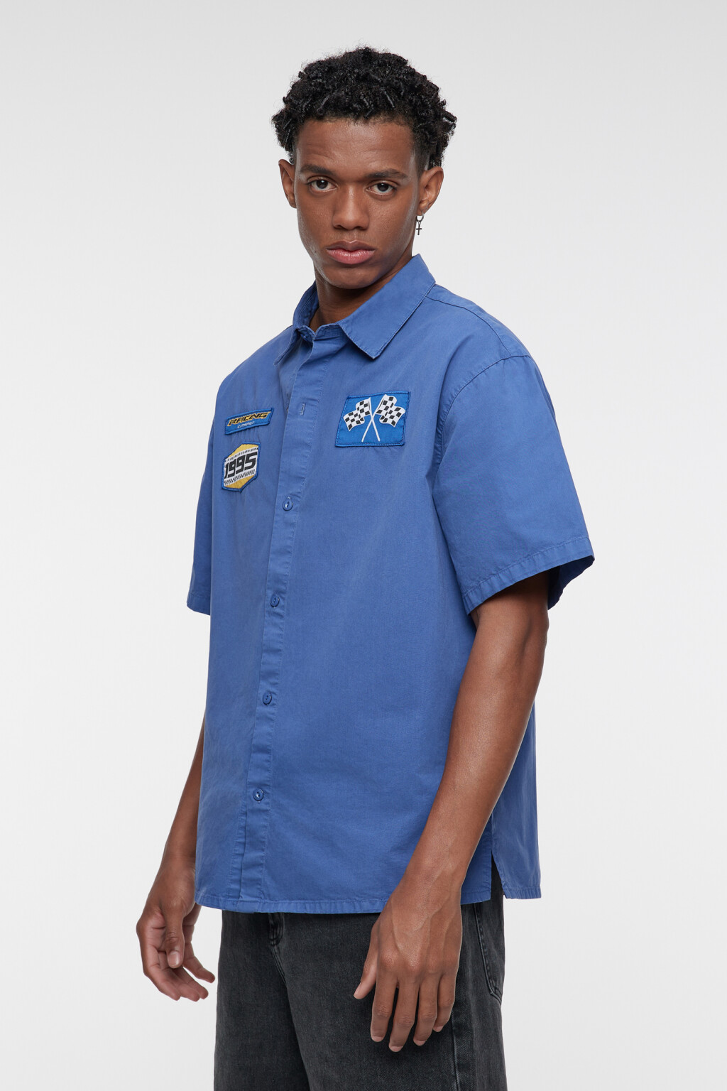 Рубашка хлопковая прямая с принтом в гоночном стиле - цвет синий - 4