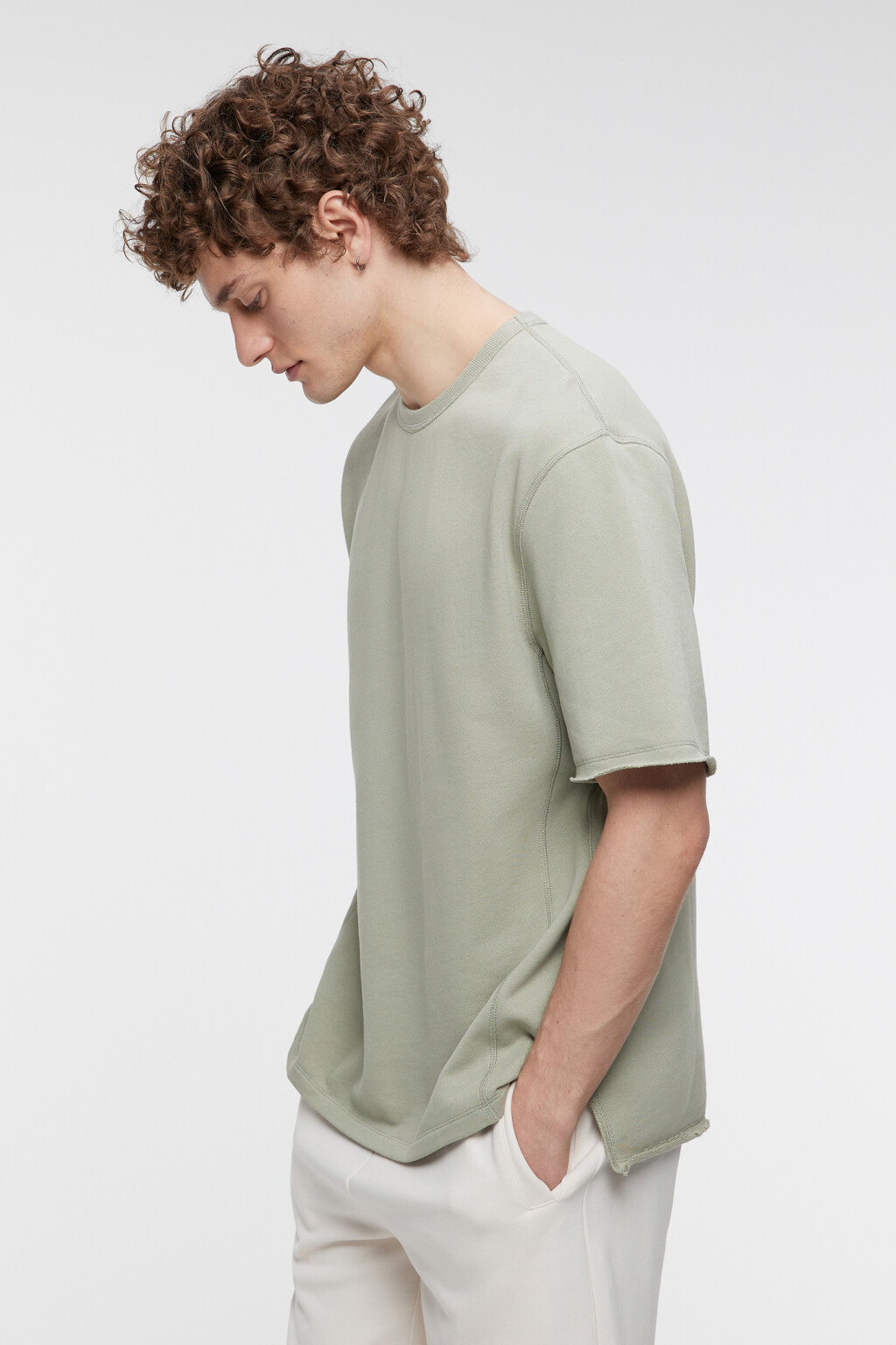 Футболка oversize хлопковая с разрезами по бокам - цвет зеленый - 2