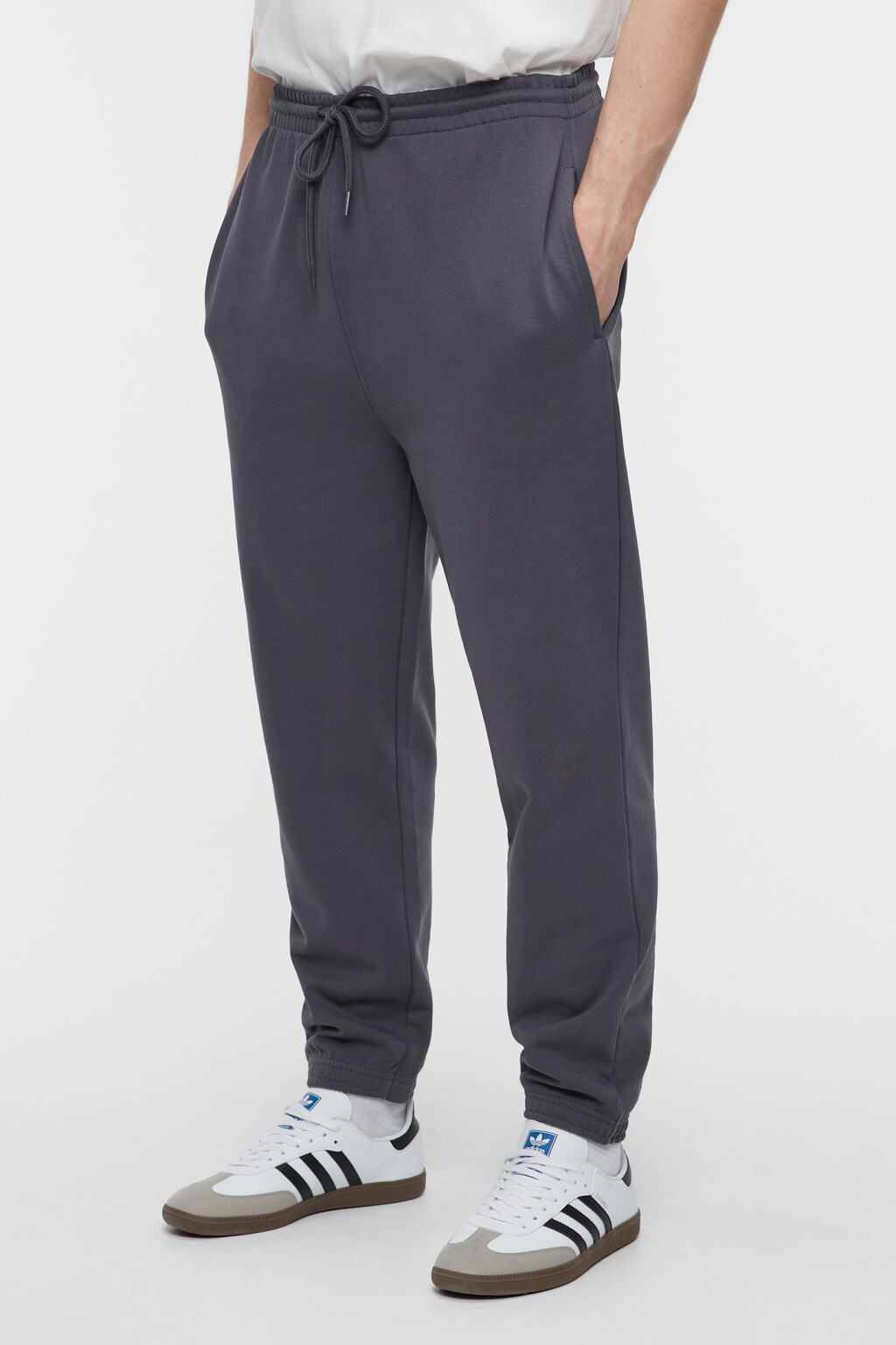 Брюки-джоггеры хлопковые с поясом на завязках - цвет серый - 3