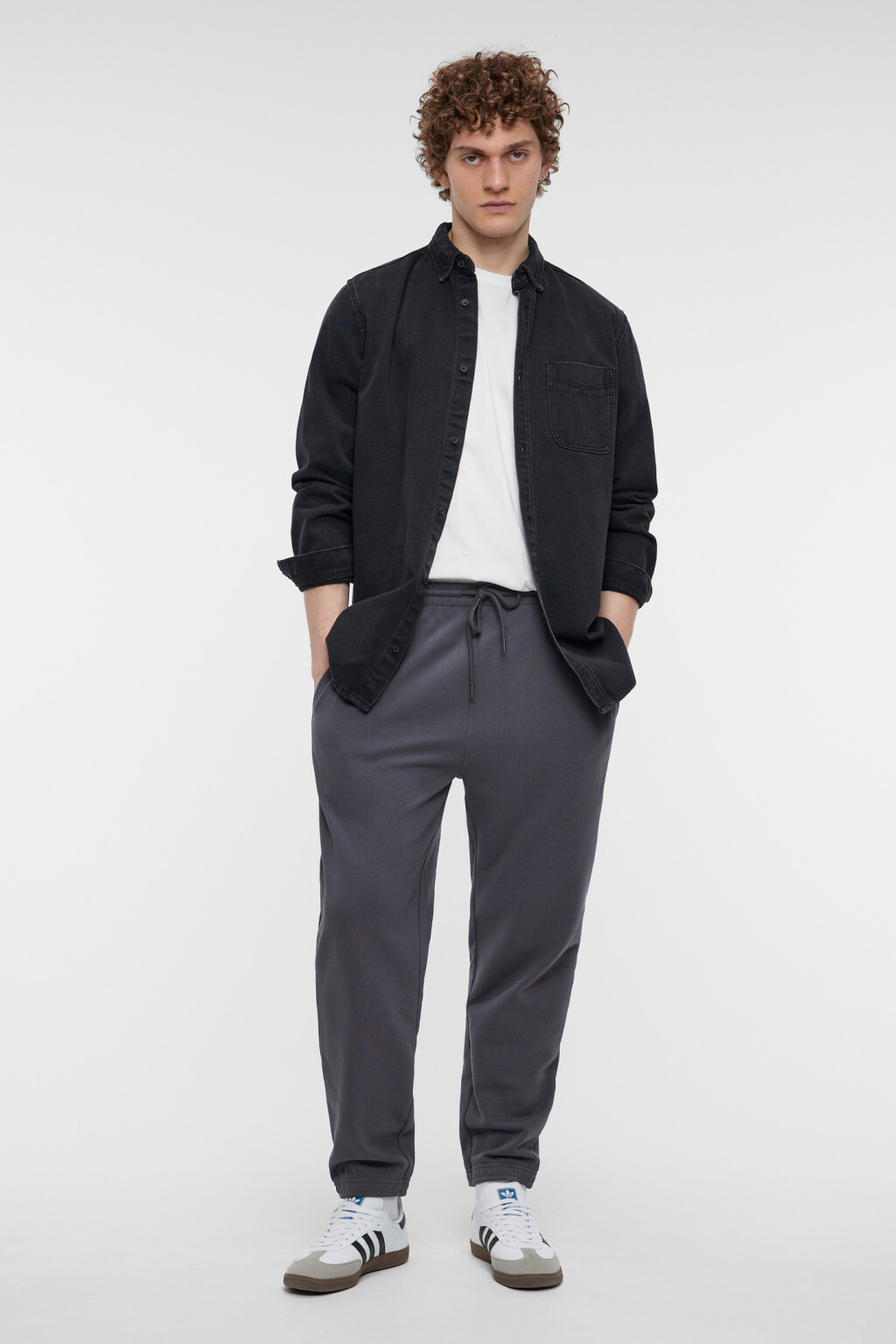 Брюки-джоггеры хлопковые с поясом на завязках - цвет серый - 1