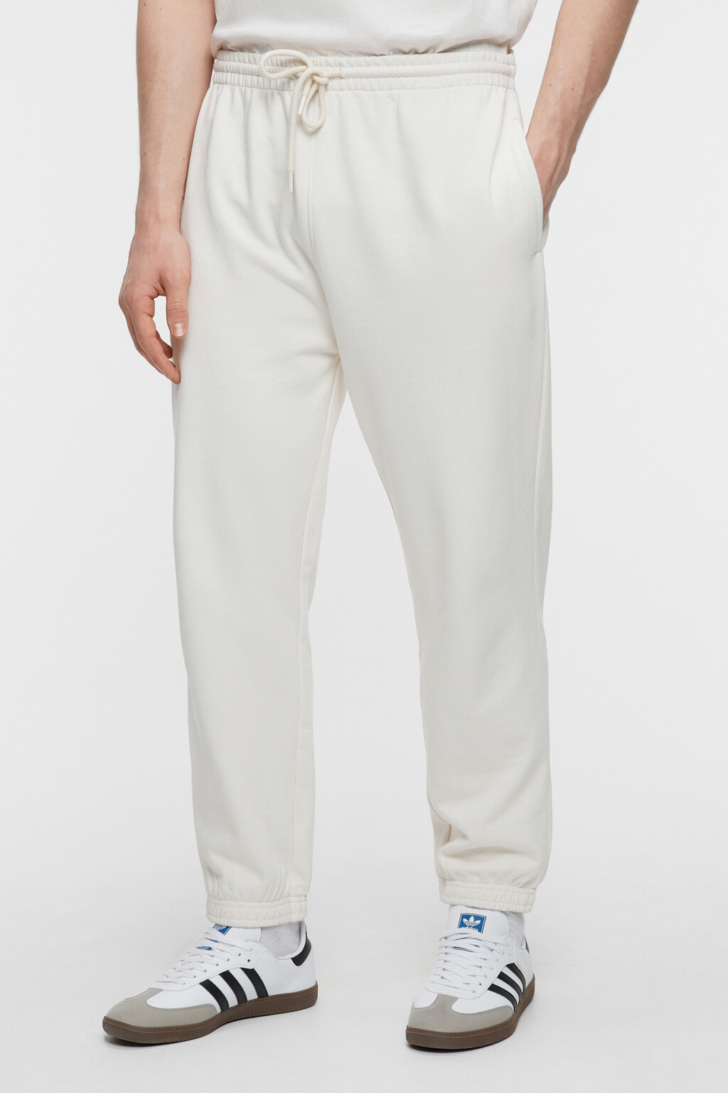 Брюки-джоггеры хлопковые с поясом на завязках - цвет бежевый - 3