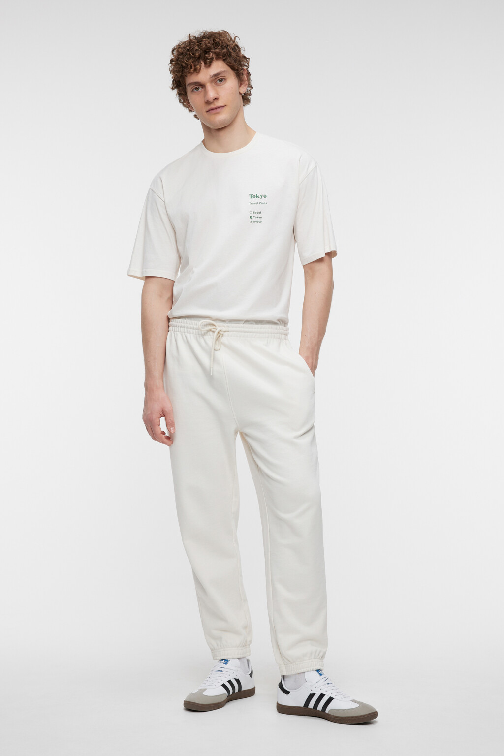 Брюки-джоггеры хлопковые с поясом на завязках - цвет бежевый - 1