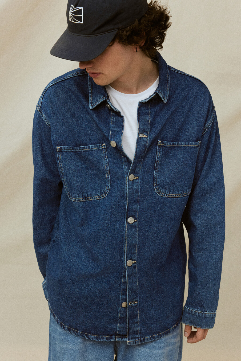 Рубашка джинсовая прямая с длинными рукавами - цвет синий - 7