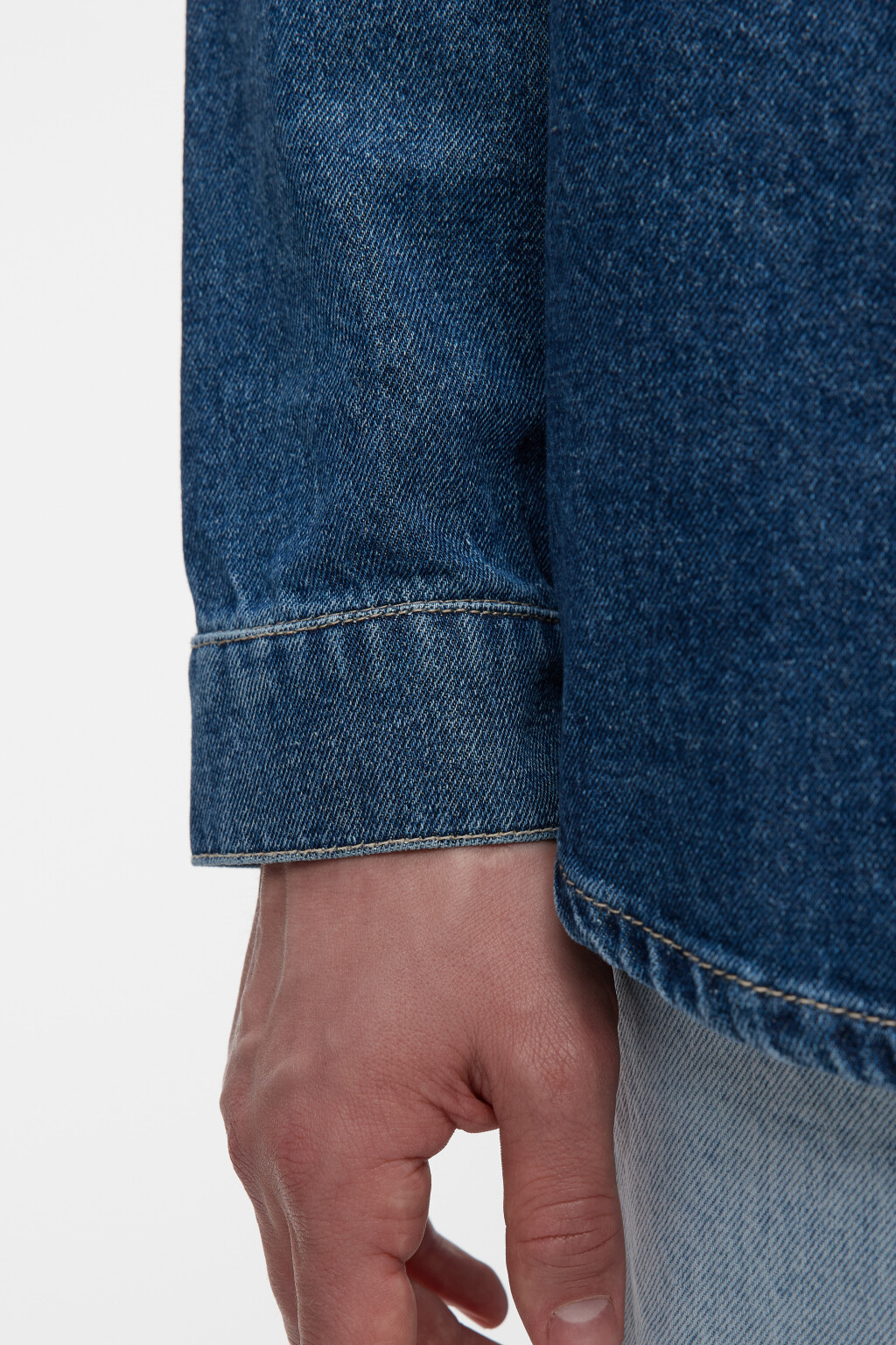 Рубашка джинсовая прямая с длинными рукавами - цвет синий - 5