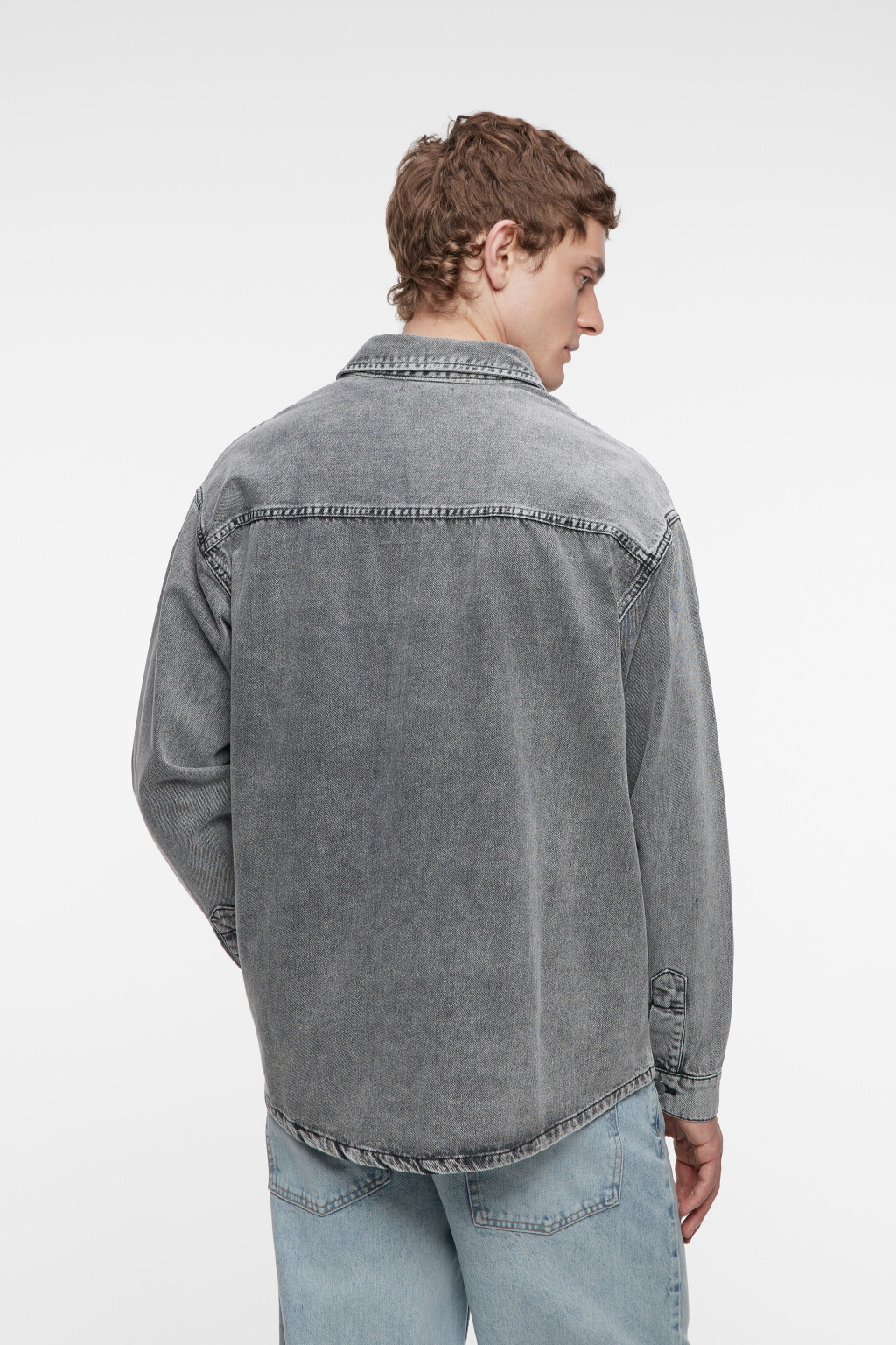 Рубашка джинсовая прямая с длинными рукавами - цвет серый - 3