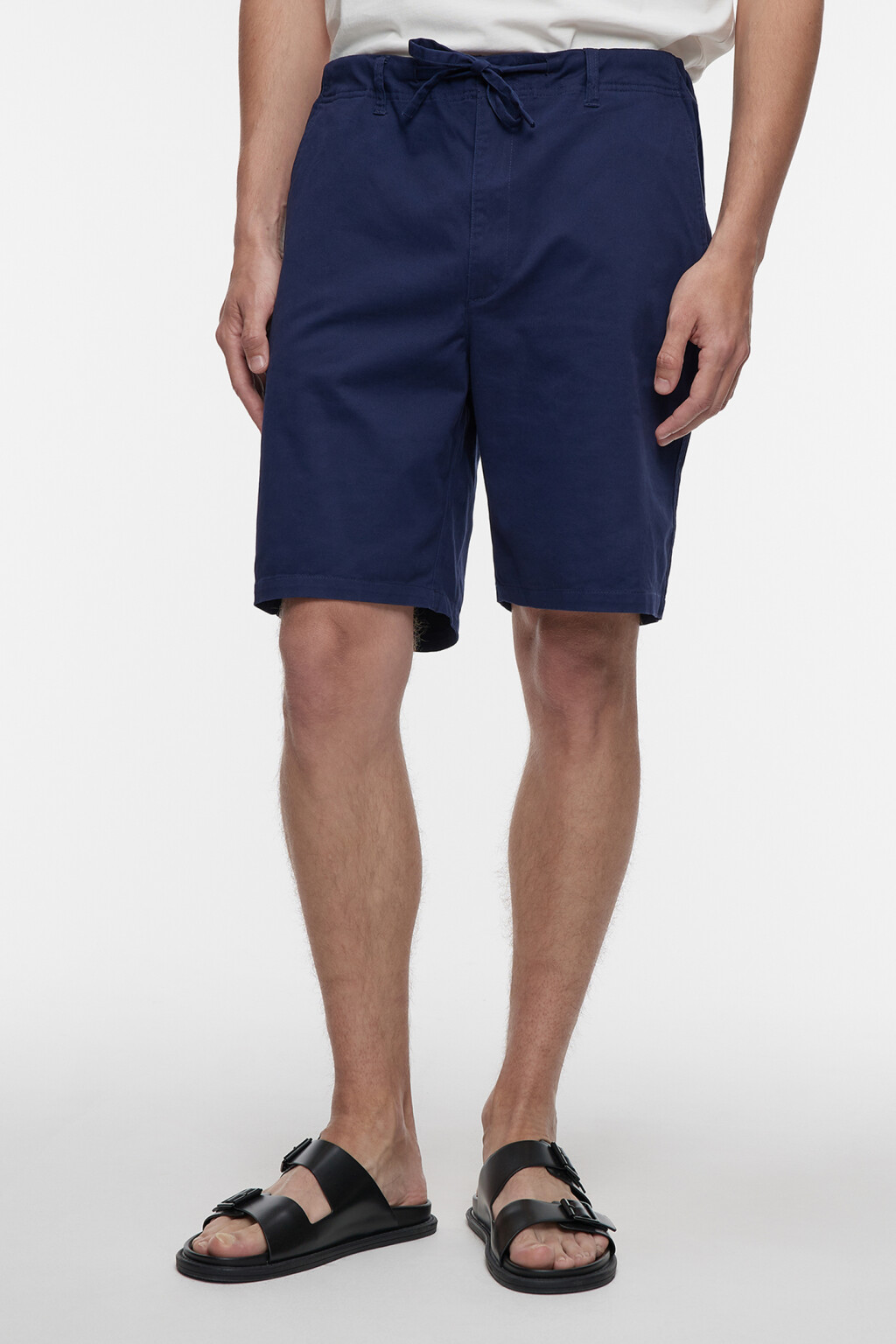 Шорты прямые хлопковые с поясом на завязках - цвет синий - 3