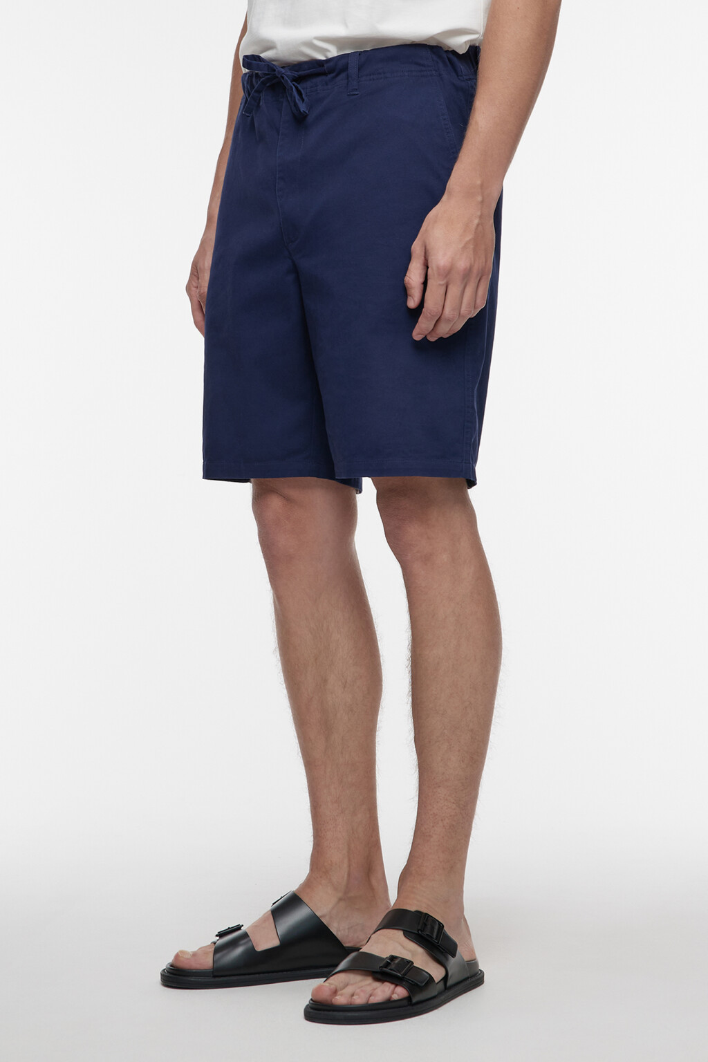 Шорты прямые хлопковые с поясом на завязках - цвет синий - 4
