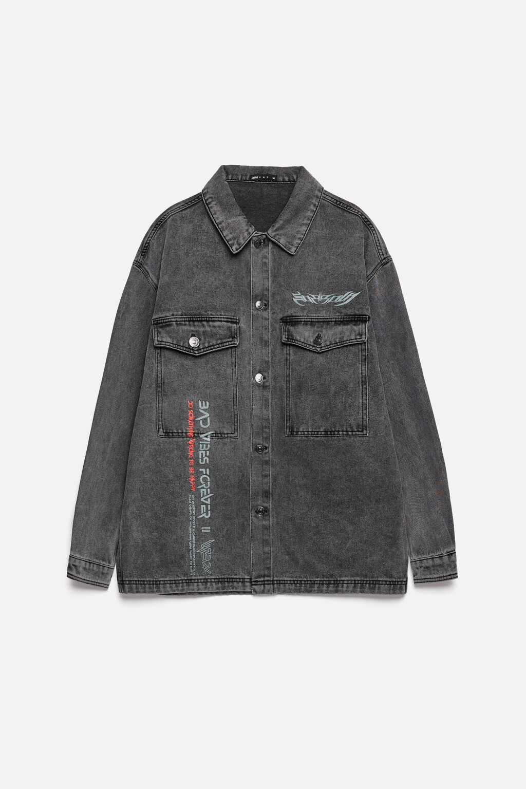 Рубашка джинсовая прямая с нагрудными карманами - цвет серый - 8