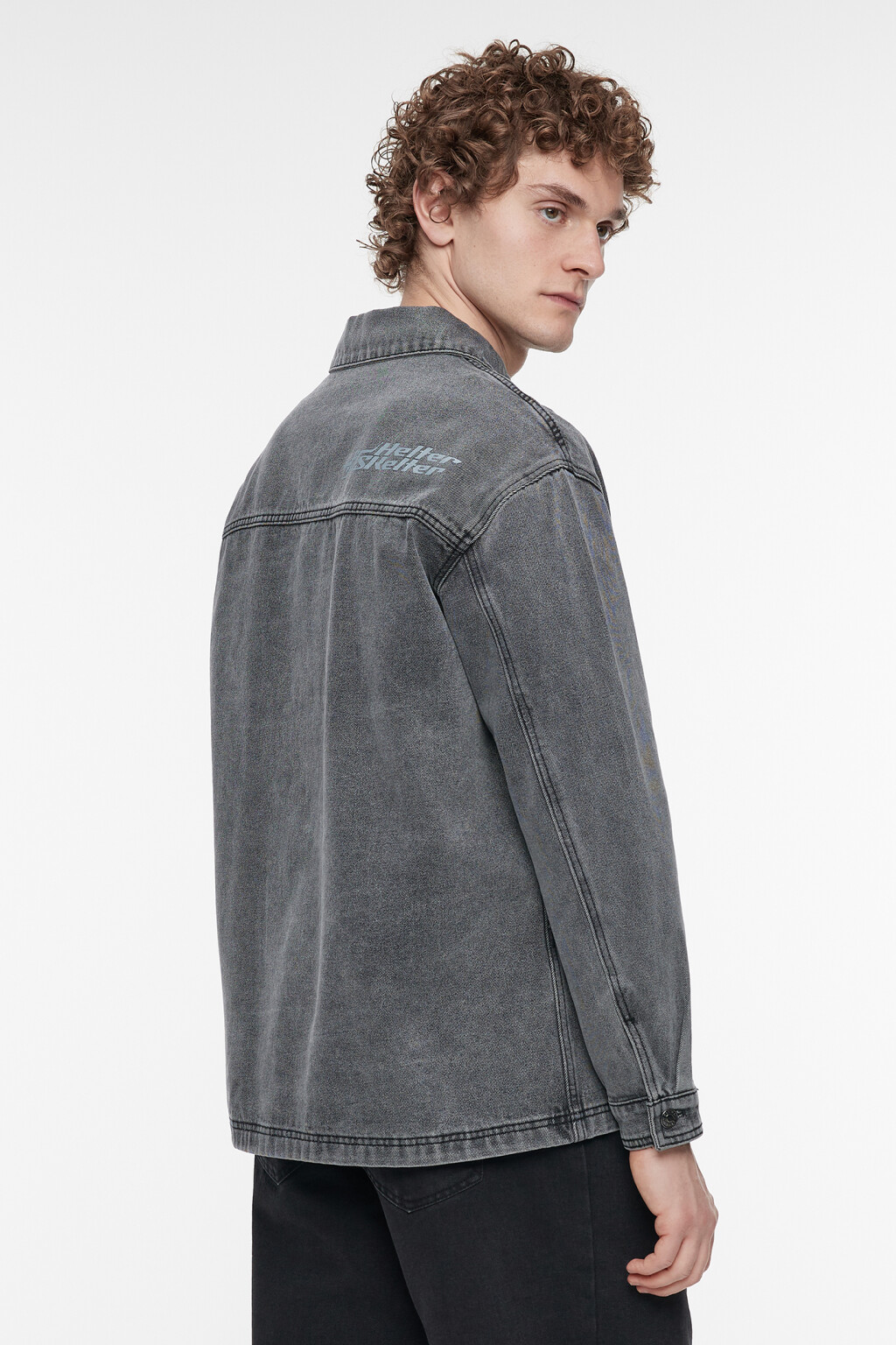 Рубашка джинсовая прямая с нагрудными карманами - цвет серый - 5