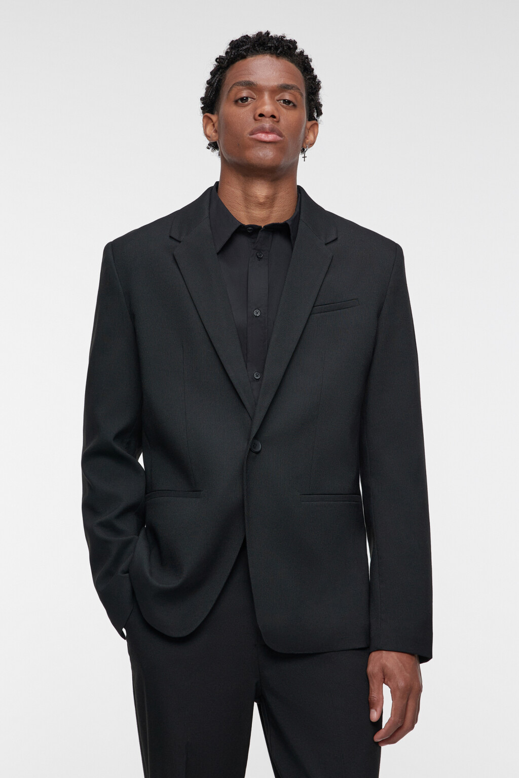 Пиджак slim fit однобортный из костюмной ткани - цвет черный - 2