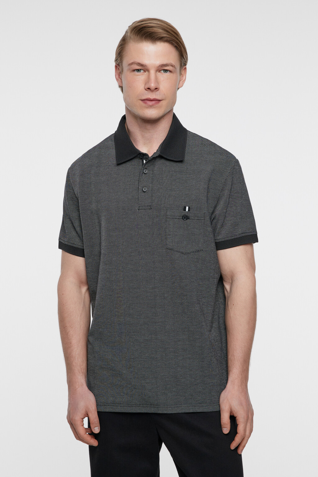 Футболка-поло хлопковая прямая с нагрудным карманом - цвет черный - 2