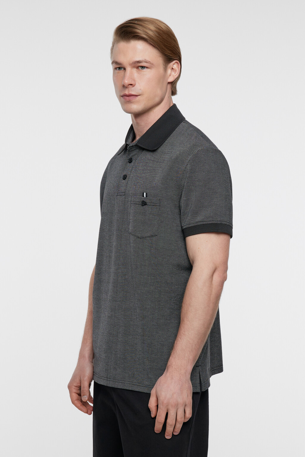 Футболка-поло хлопковая прямая с нагрудным карманом - цвет черный - 3