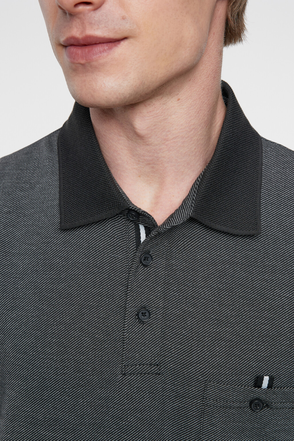 Футболка-поло хлопковая прямая с нагрудным карманом - цвет черный - 5