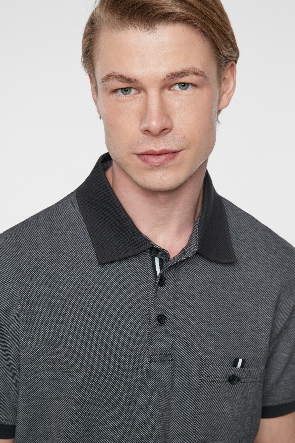 Футболка-поло хлопковая прямая с нагрудным карманом - цвет черный - 8