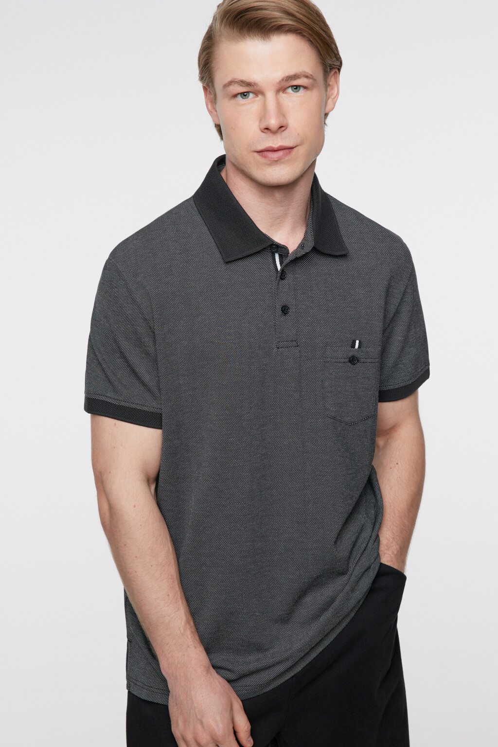 Футболка-поло хлопковая прямая с нагрудным карманом - цвет черный - 9