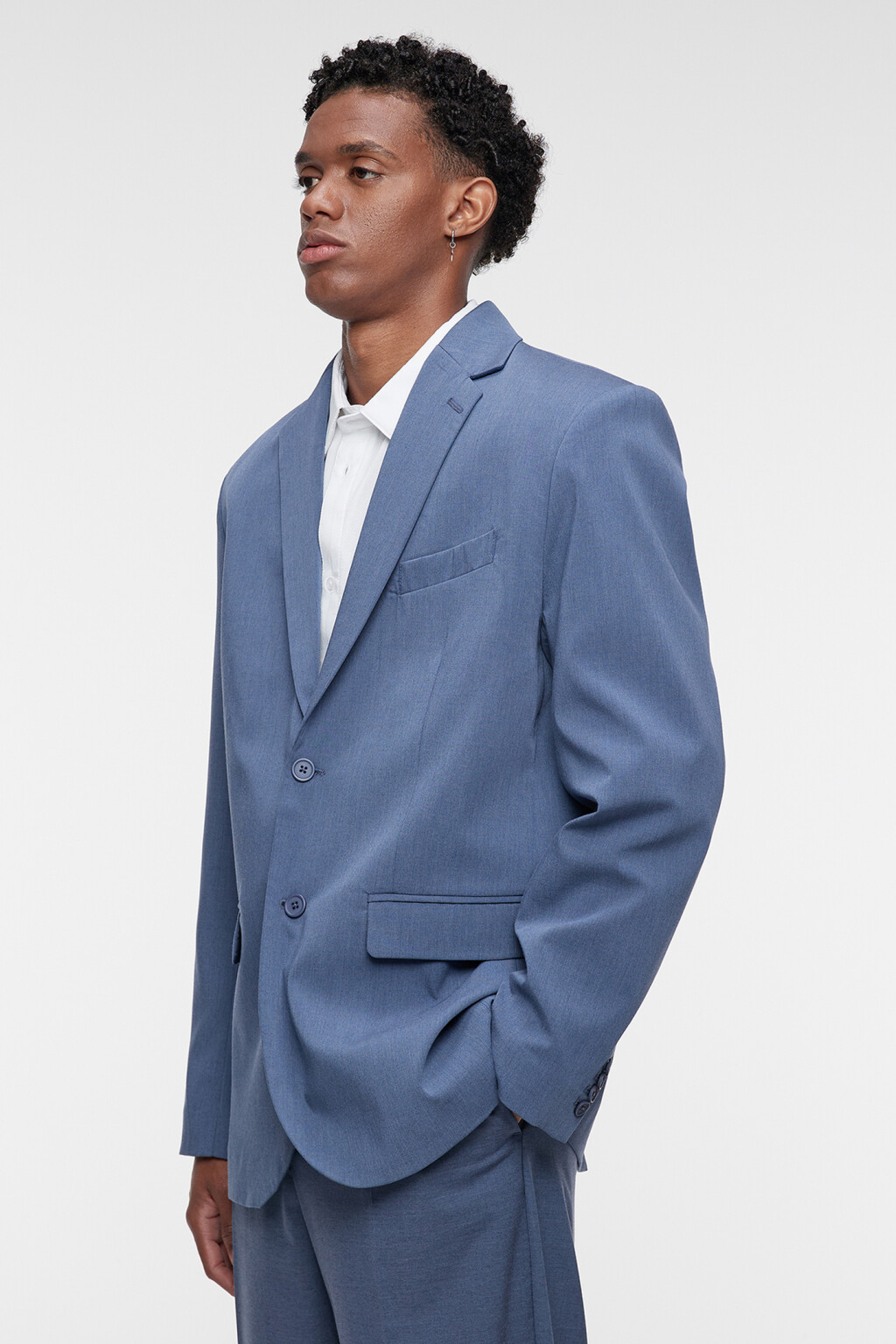 Пиджак прямой однобортный из костюмной ткани - цвет синий - 3