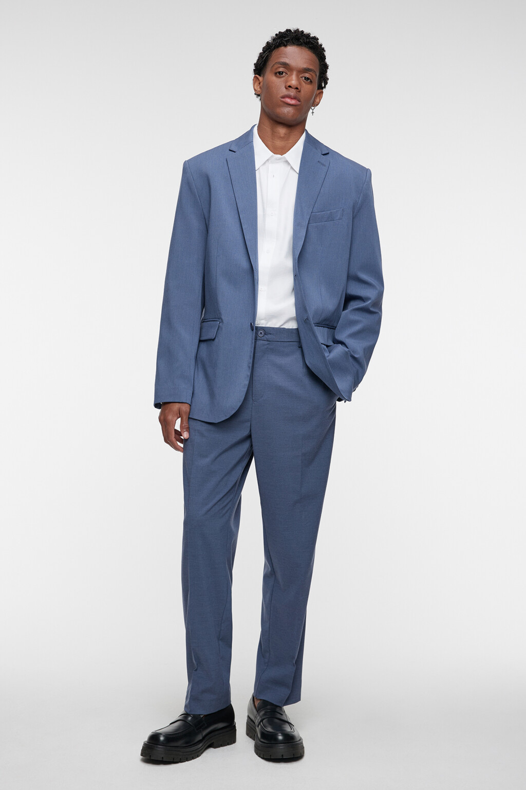 Пиджак прямой однобортный из костюмной ткани - цвет синий - 1