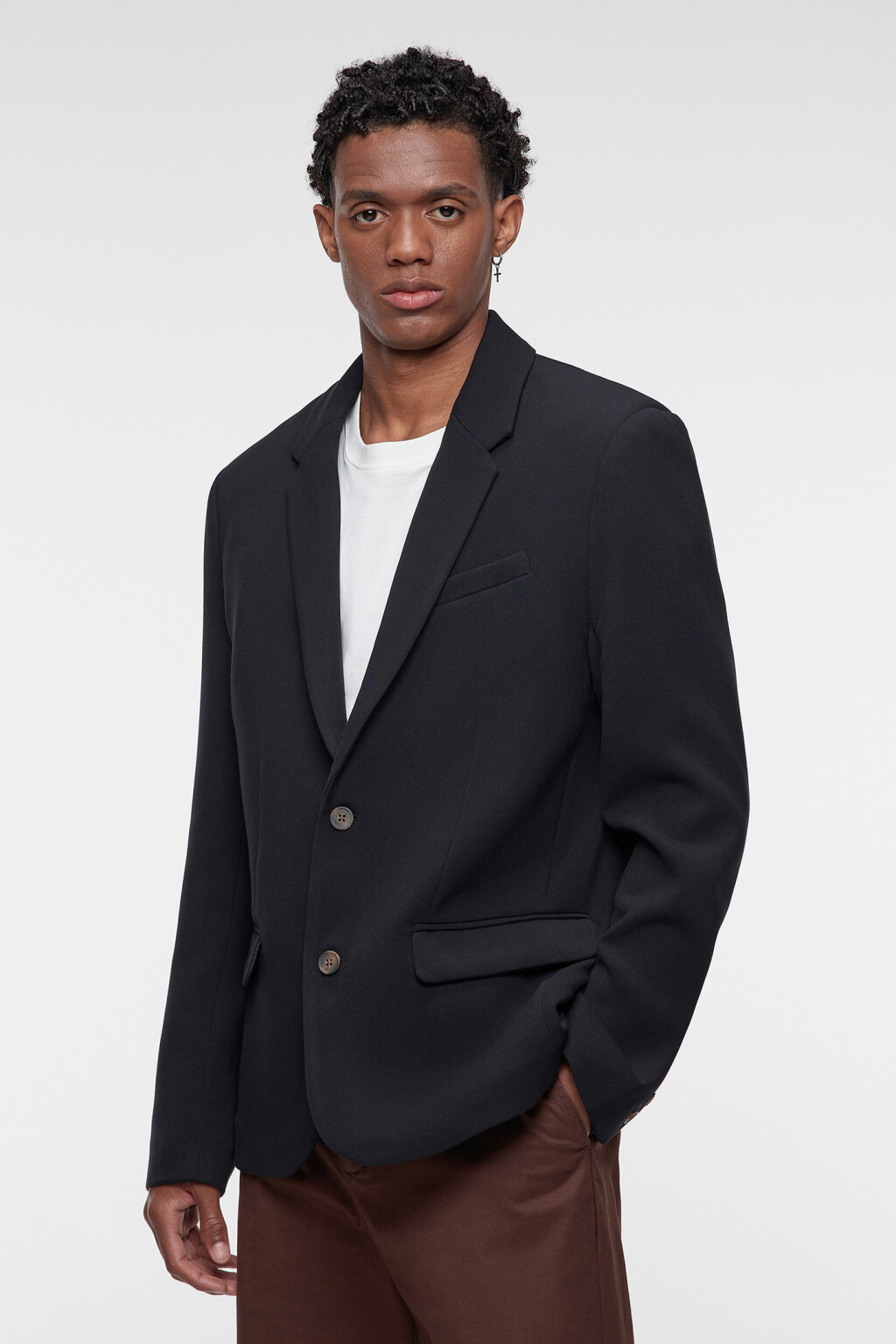 Пиджак прямой однобортный из костюмной ткани - цвет черный - 2