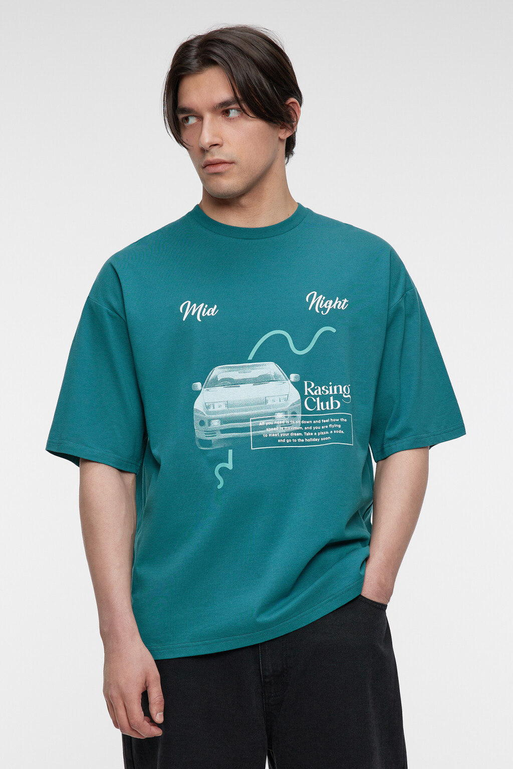 Футболка oversize хлопковая с принтом в стиле аниме - цвет зеленый - 3