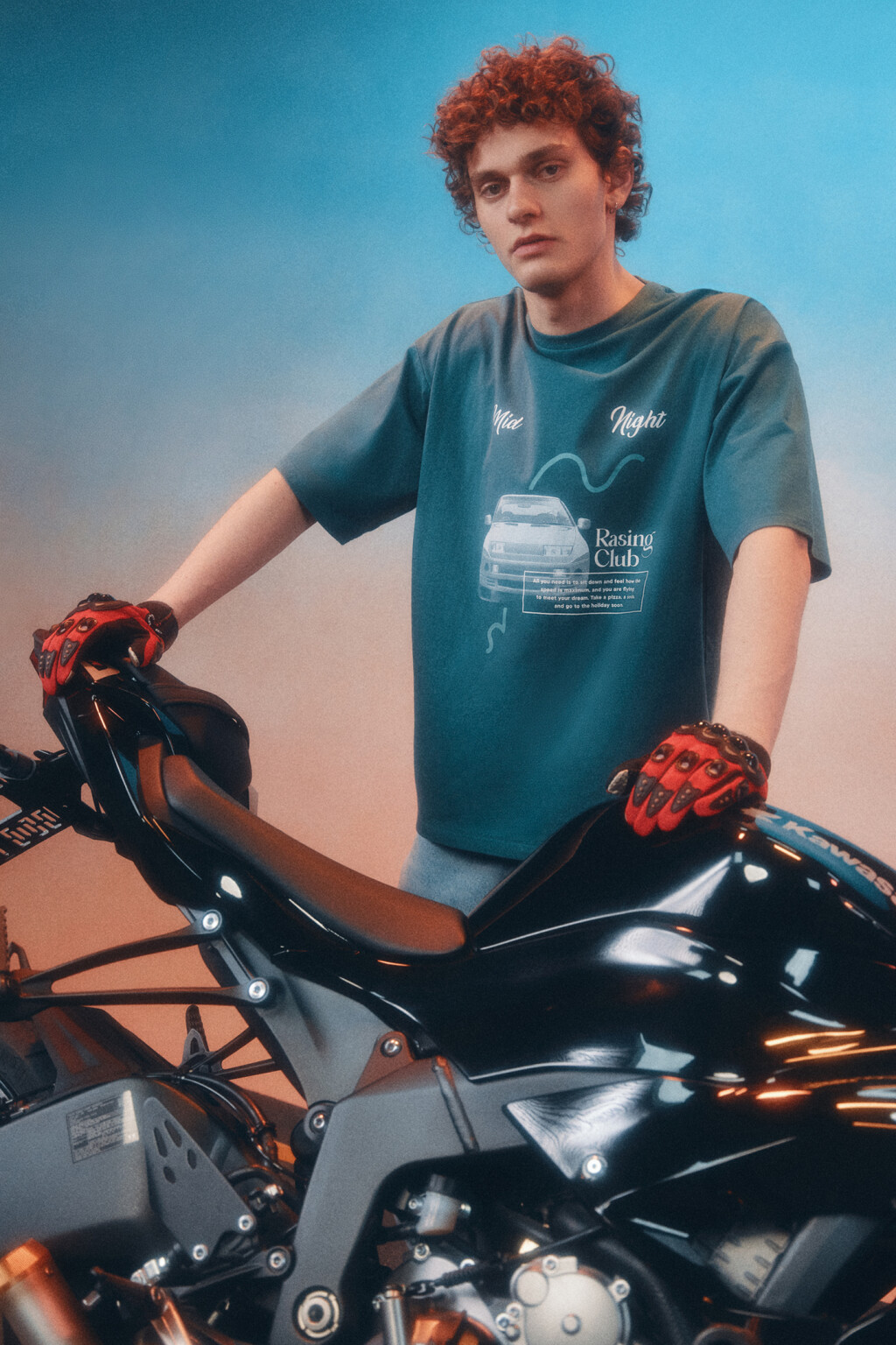 Футболка oversize хлопковая с принтом в стиле аниме - цвет зеленый - 7