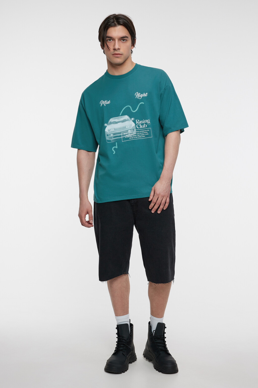 Футболка oversize хлопковая с принтом в стиле аниме - цвет зеленый - 1