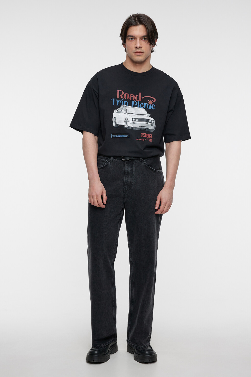 Футболка oversize хлопковая с принтом в стиле аниме - цвет черный - 1