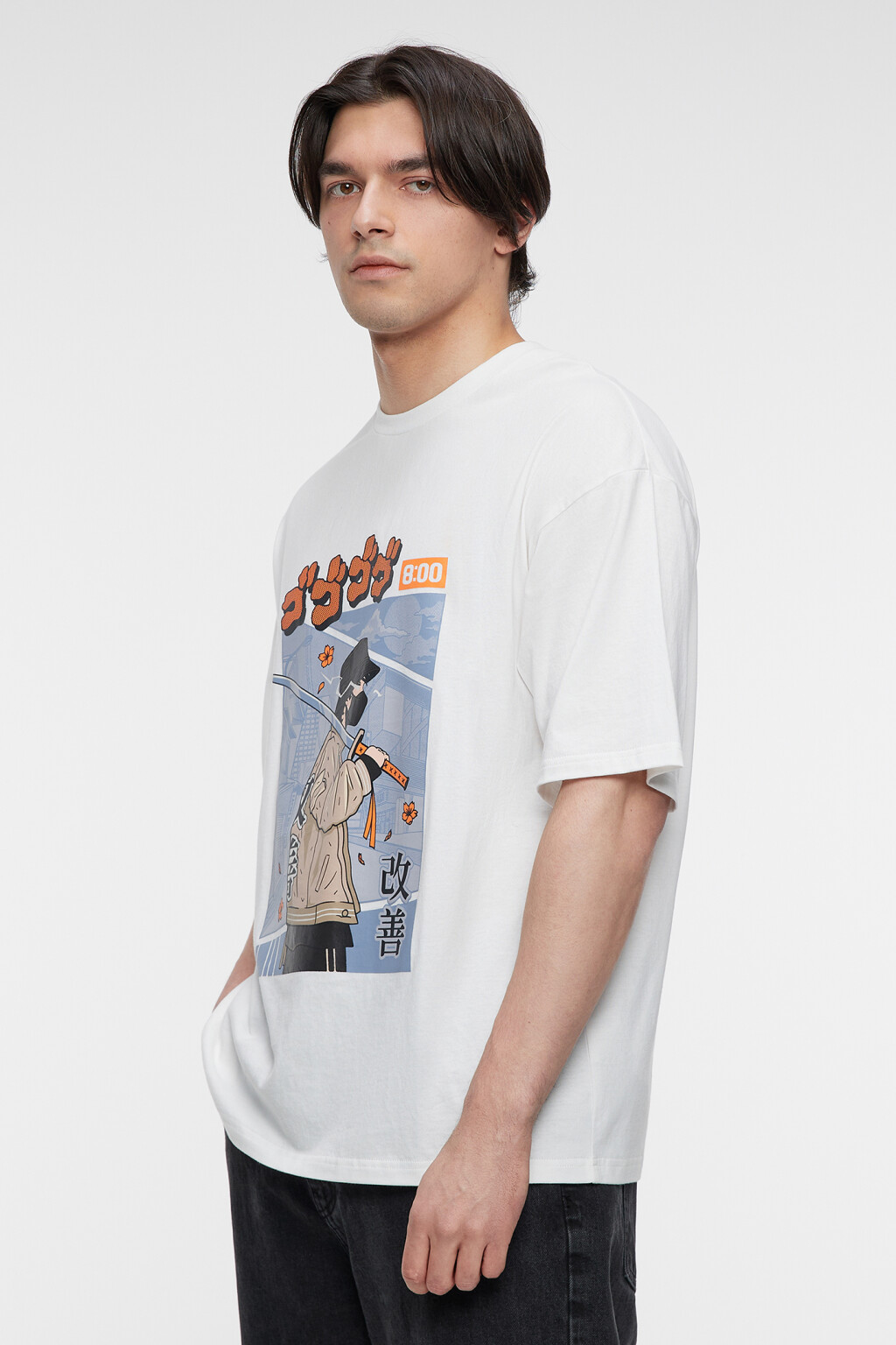 Футболка oversize хлопковая с принтом в стиле аниме - цвет белый - 3