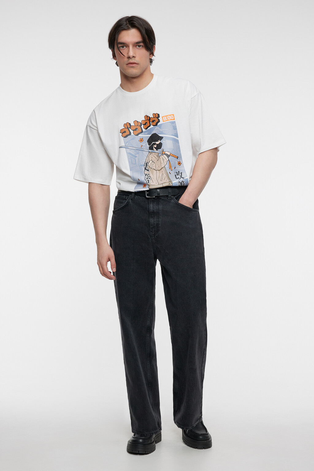 Футболка oversize хлопковая с принтом в стиле аниме - цвет белый - 5