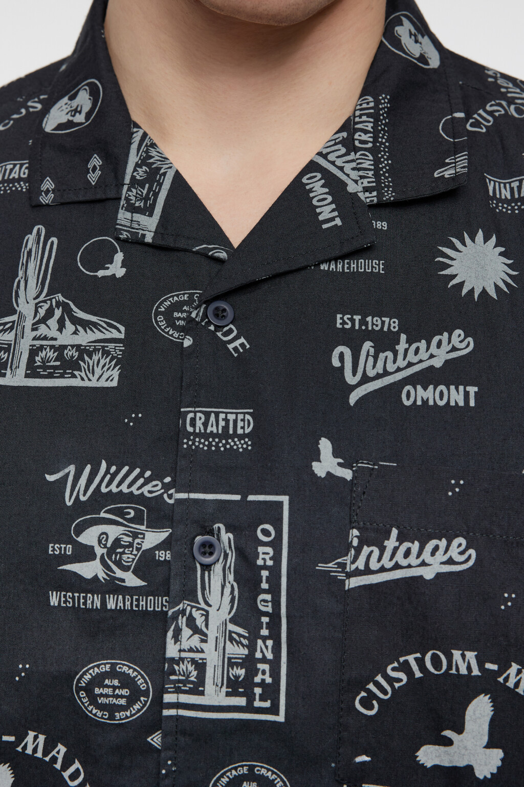 Рубашка хлопковая прямая с коротким рукавом и принтом - цвет серый - 5