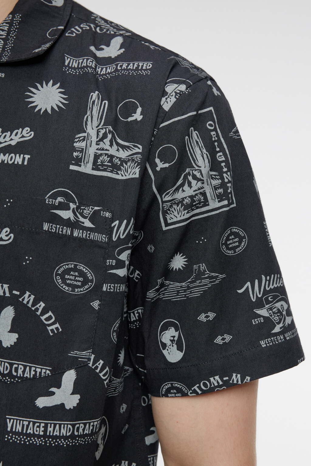 Рубашка хлопковая прямая с коротким рукавом и принтом - цвет серый - 6