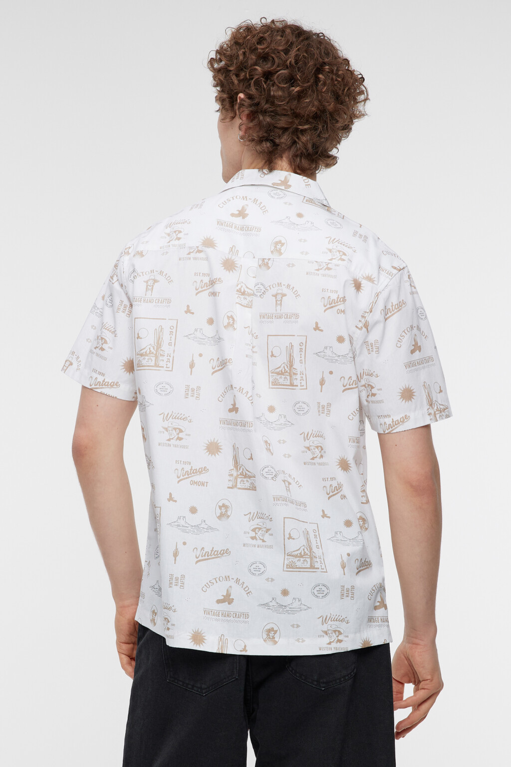 Рубашка хлопковая прямая с коротким рукавом и принтом - цвет белый - 4