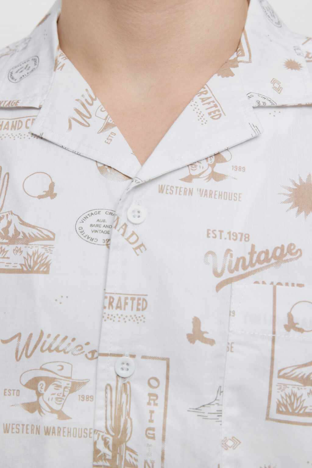 Рубашка хлопковая прямая с коротким рукавом и принтом - цвет белый - 5