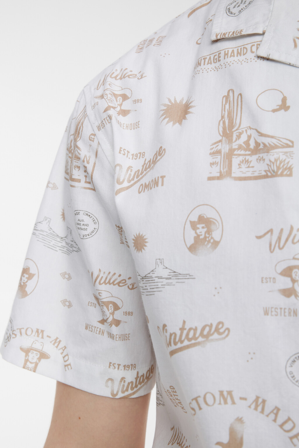 Рубашка хлопковая прямая с коротким рукавом и принтом - цвет белый - 6