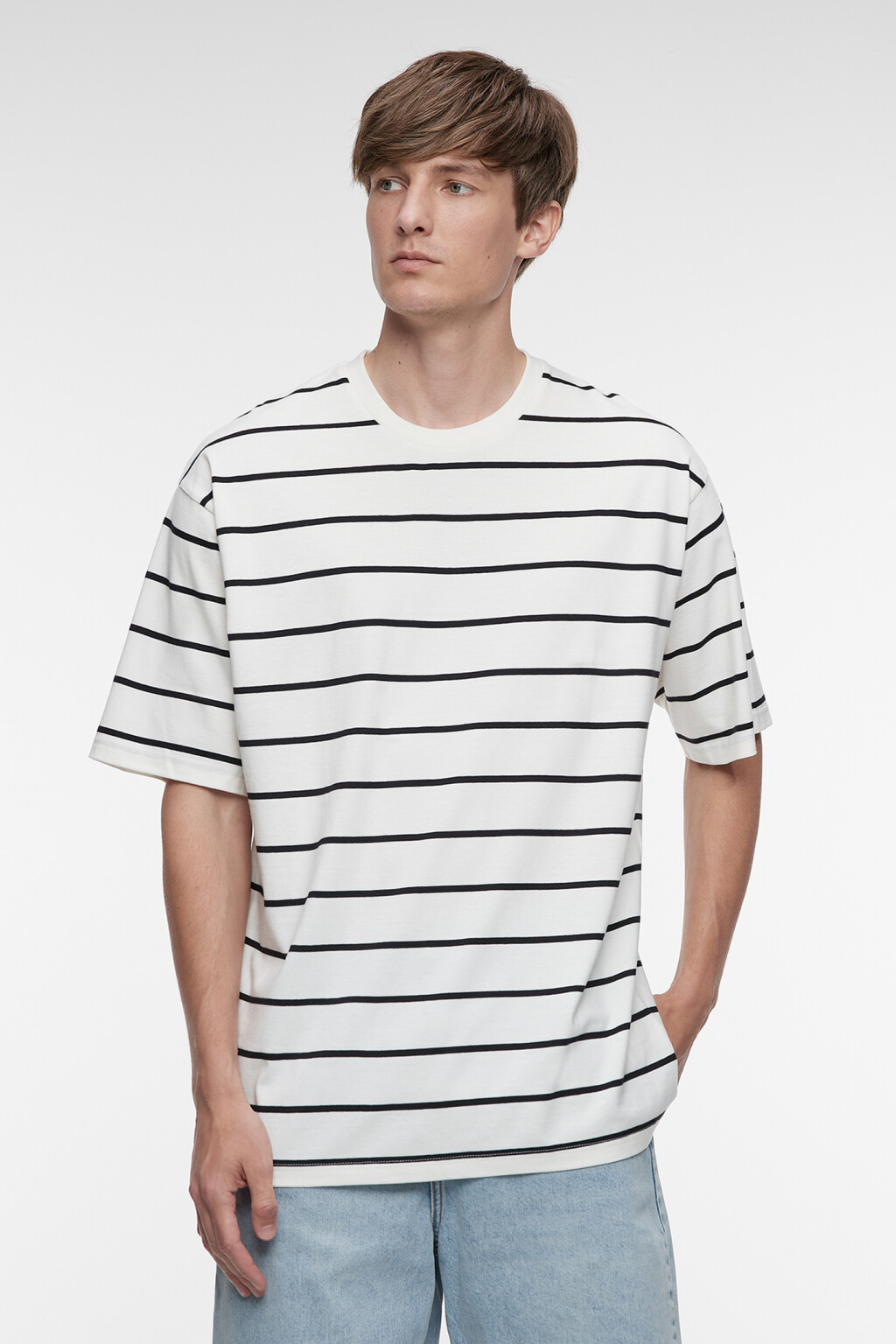 Футболка oversize fit хлопковая в полоску - цвет черный - 2