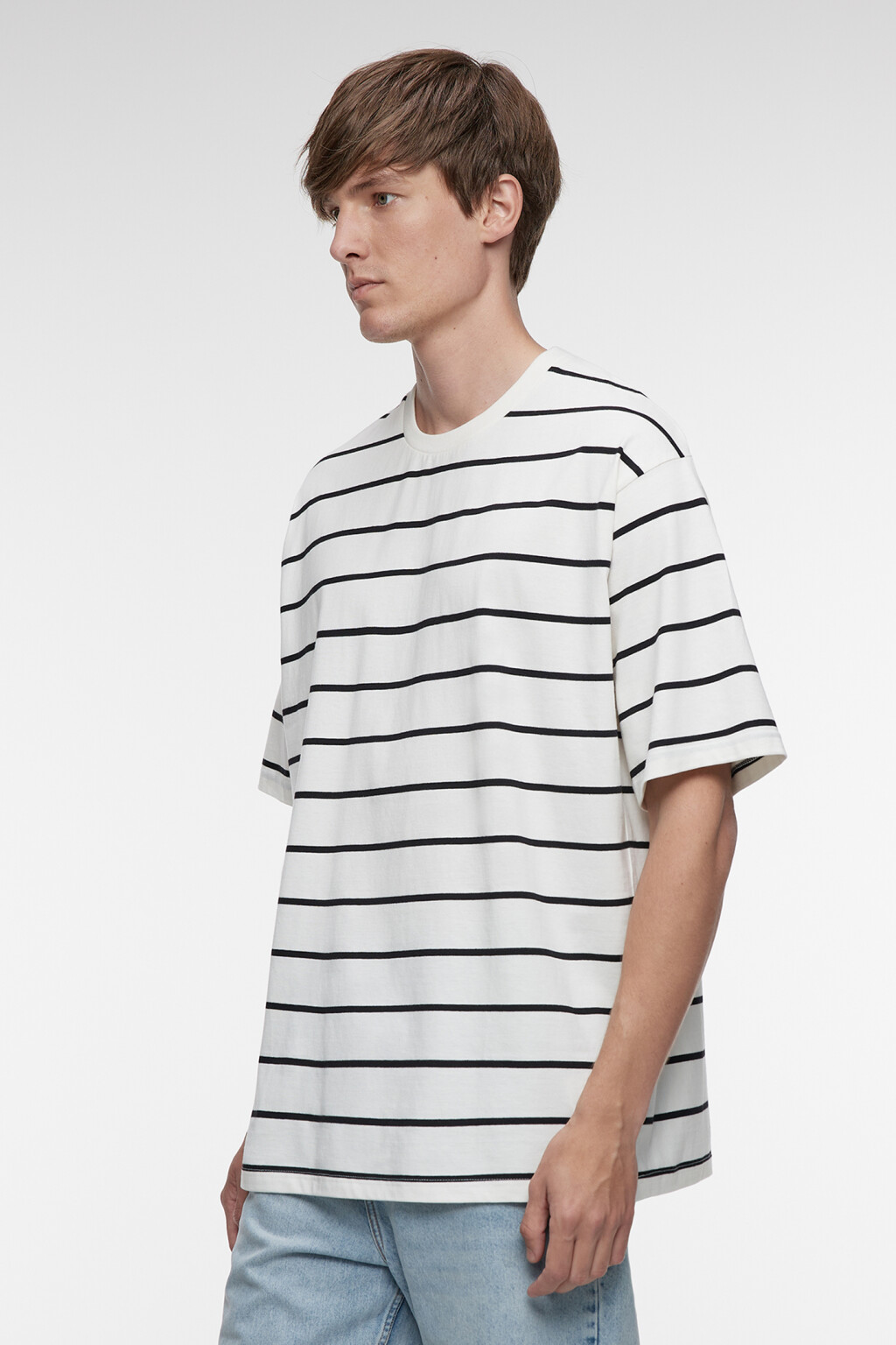 Футболка oversize fit хлопковая в полоску - цвет черный - 3