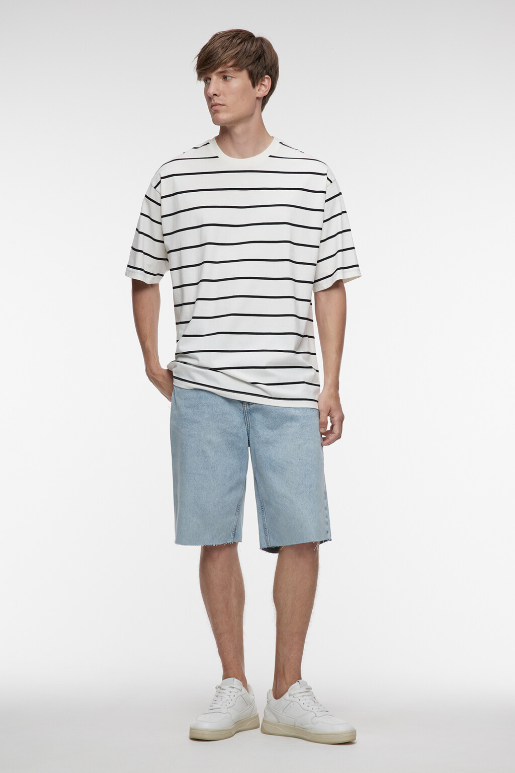 Футболка oversize fit хлопковая в полоску - цвет черный - 5