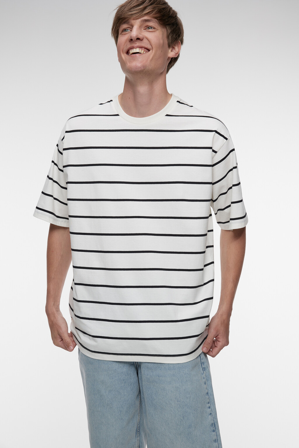 Футболка oversize fit хлопковая в полоску - цвет черный - 1