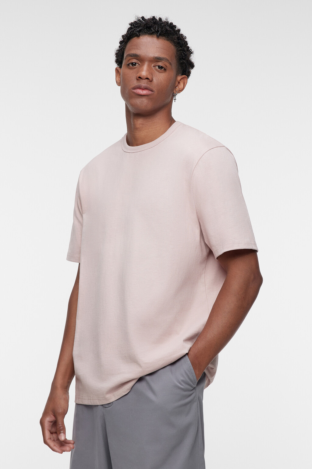 Футболка прямая хлопковая в базовых цветах - цвет розовый - 4