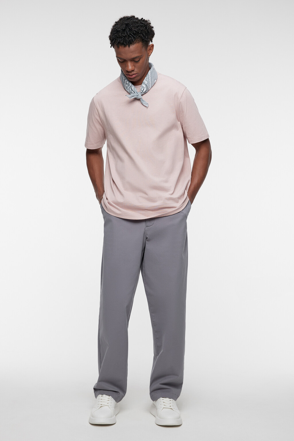 Футболка прямая хлопковая в базовых цветах - цвет розовый - 1