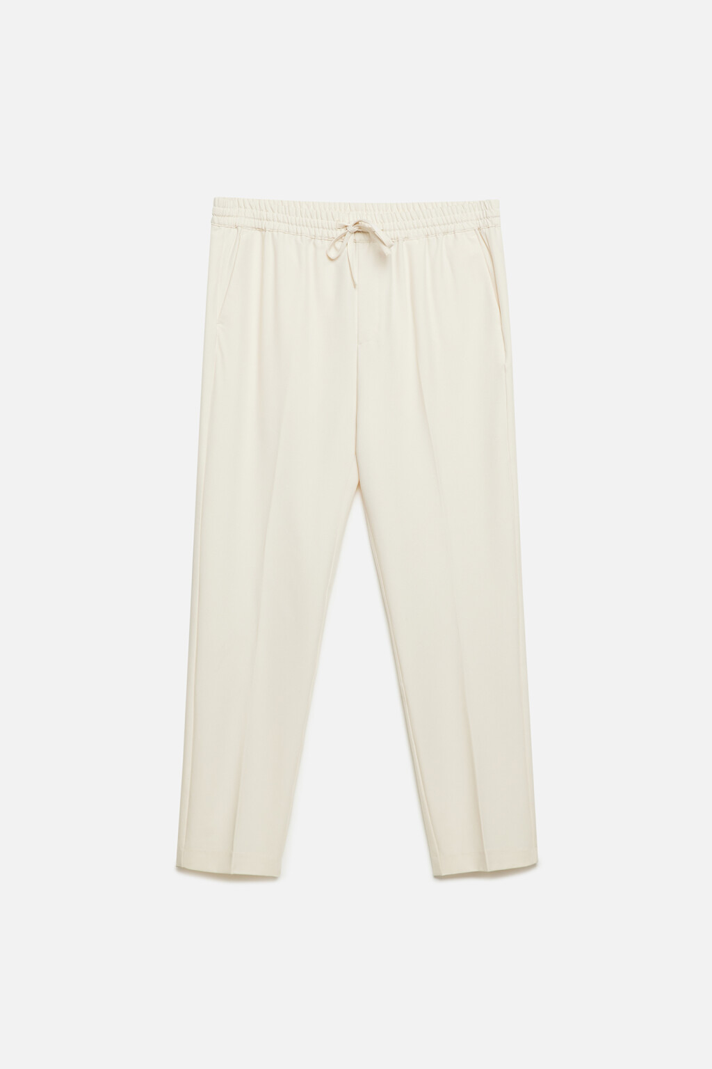 Брюки костюмные прямые с поясом-резинкой и завязками - цвет бежевый - 9