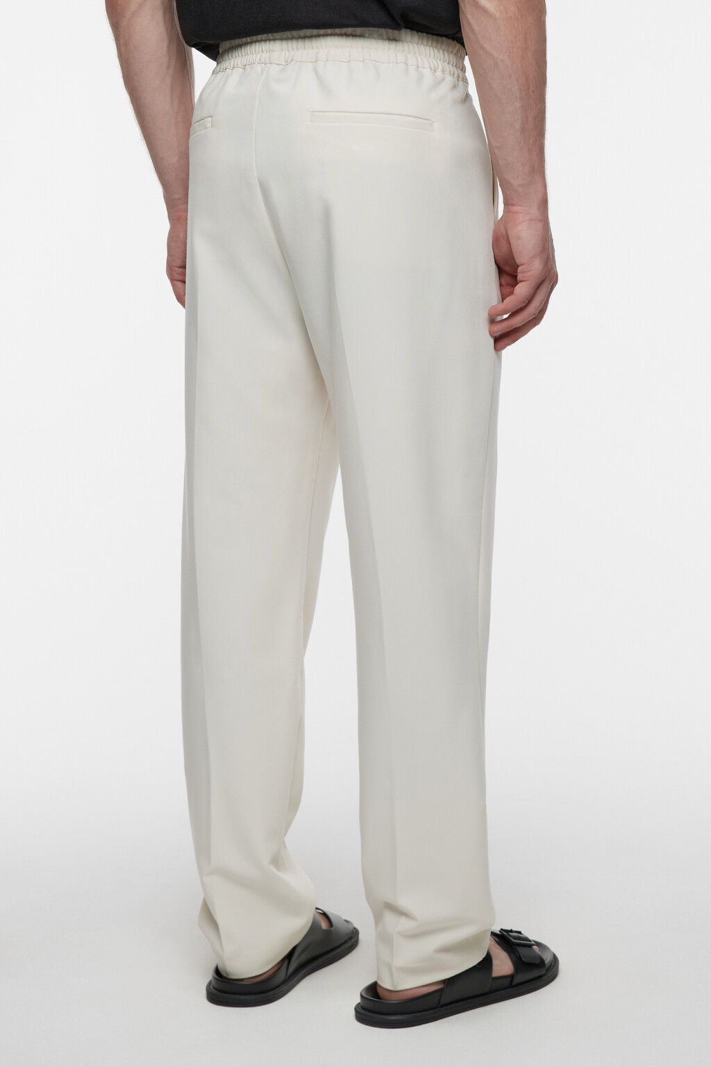 Брюки костюмные прямые с поясом-резинкой и завязками - цвет бежевый - 3