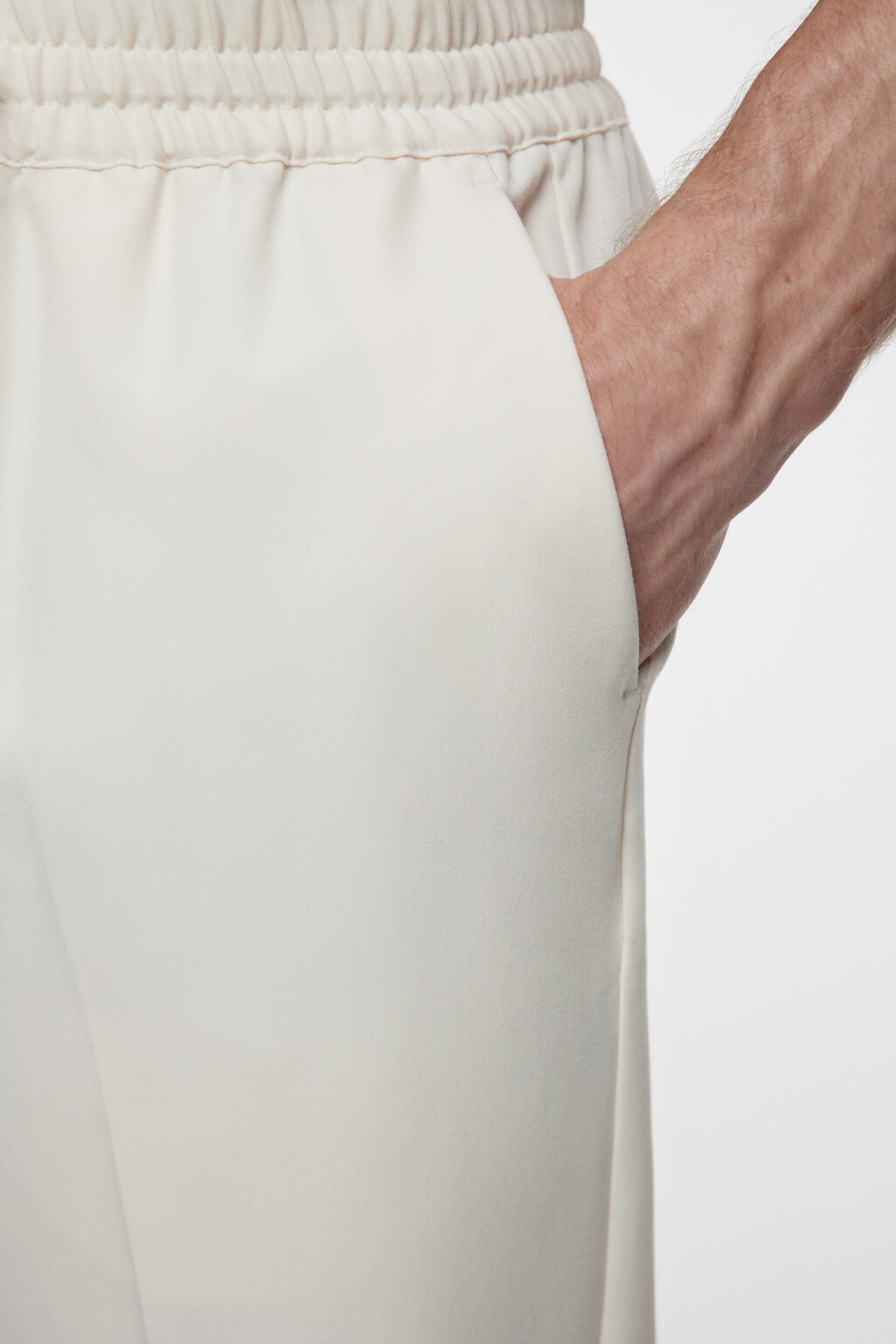 Брюки костюмные прямые с поясом-резинкой и завязками - цвет бежевый - 5