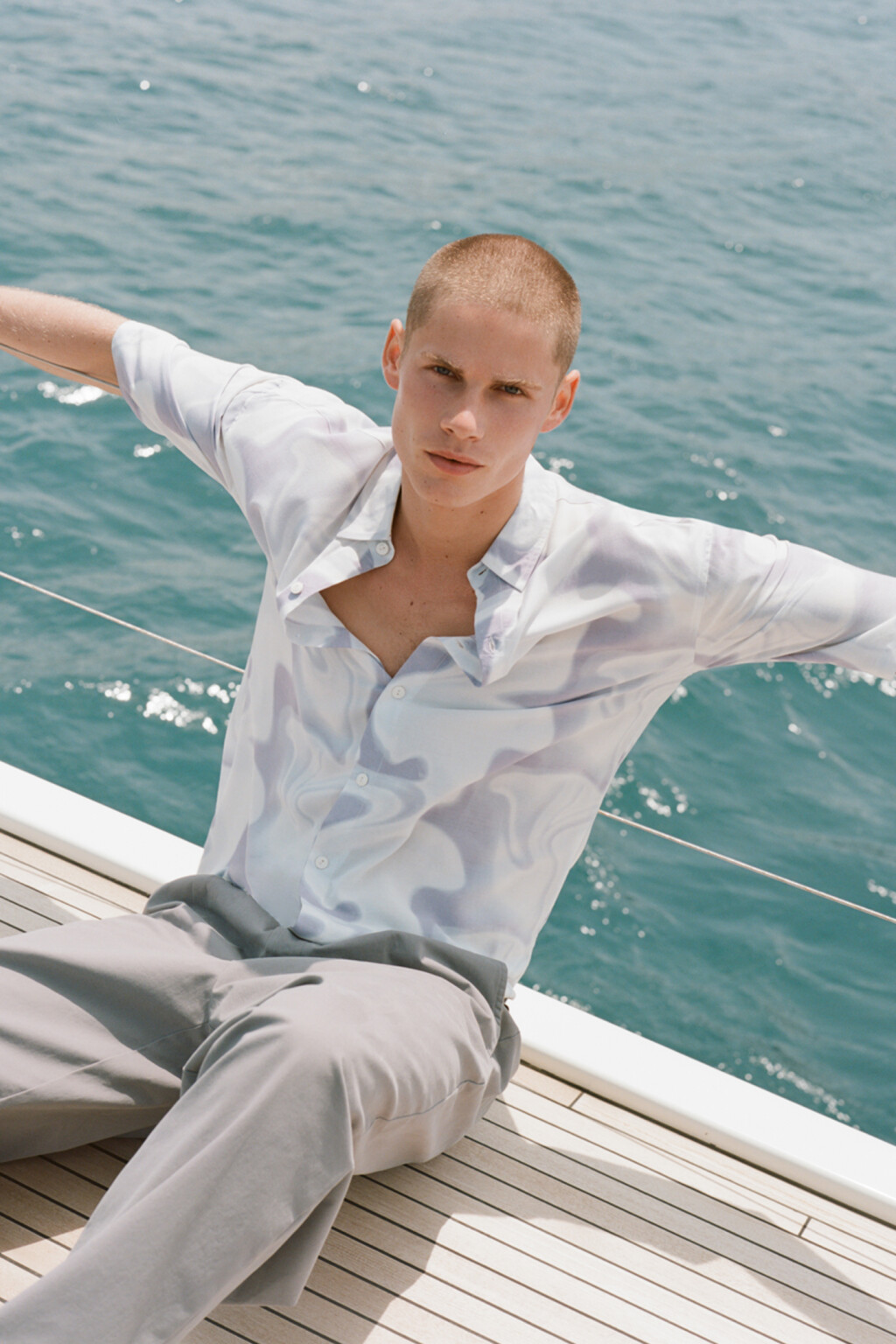 Рубашка прямая вискозная с принтом в стиле тай-дай - цвет фиолетовый - 8