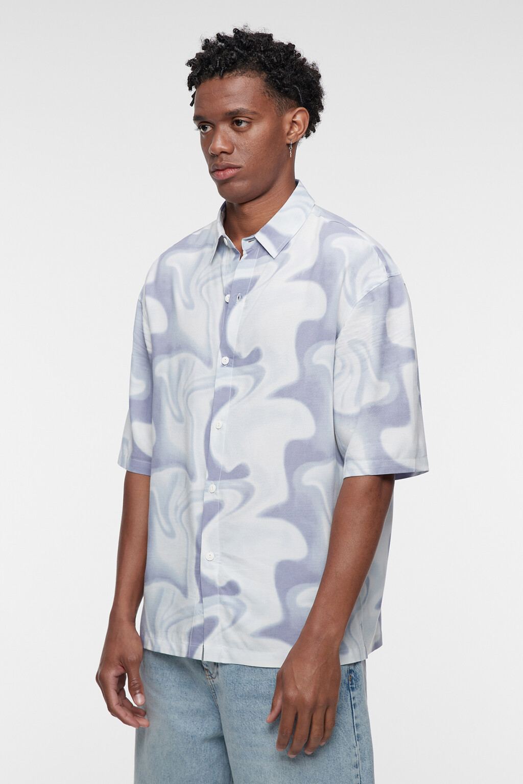 Рубашка прямая вискозная с принтом в стиле тай-дай - цвет фиолетовый - 4
