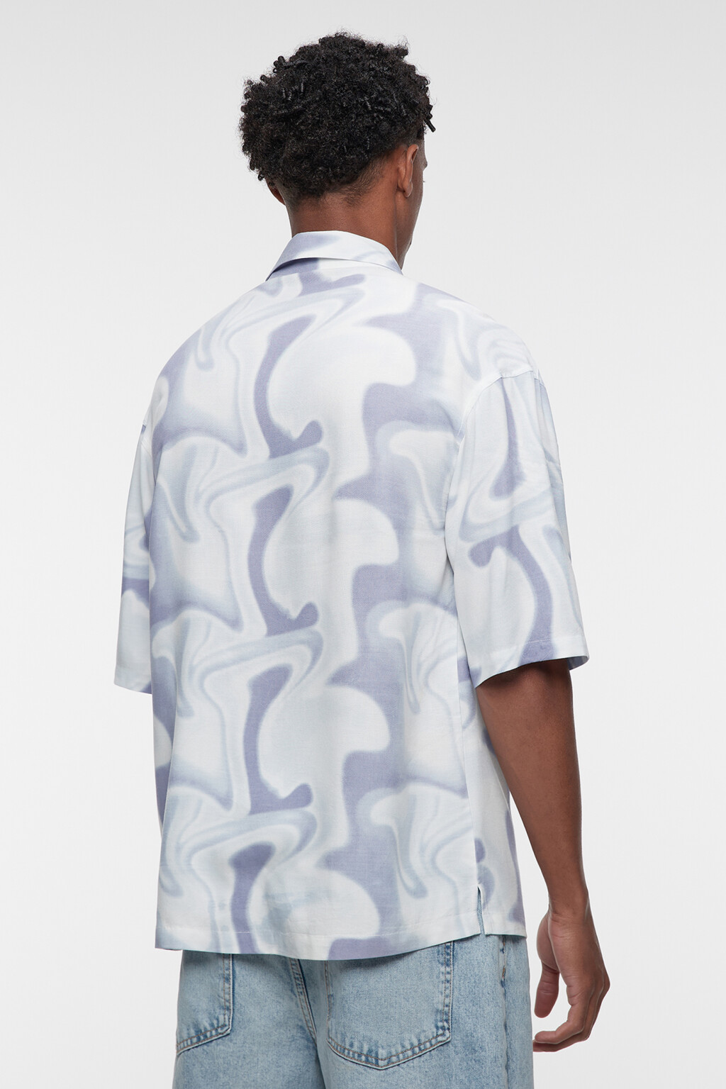 Рубашка прямая вискозная с принтом в стиле тай-дай - цвет фиолетовый - 5