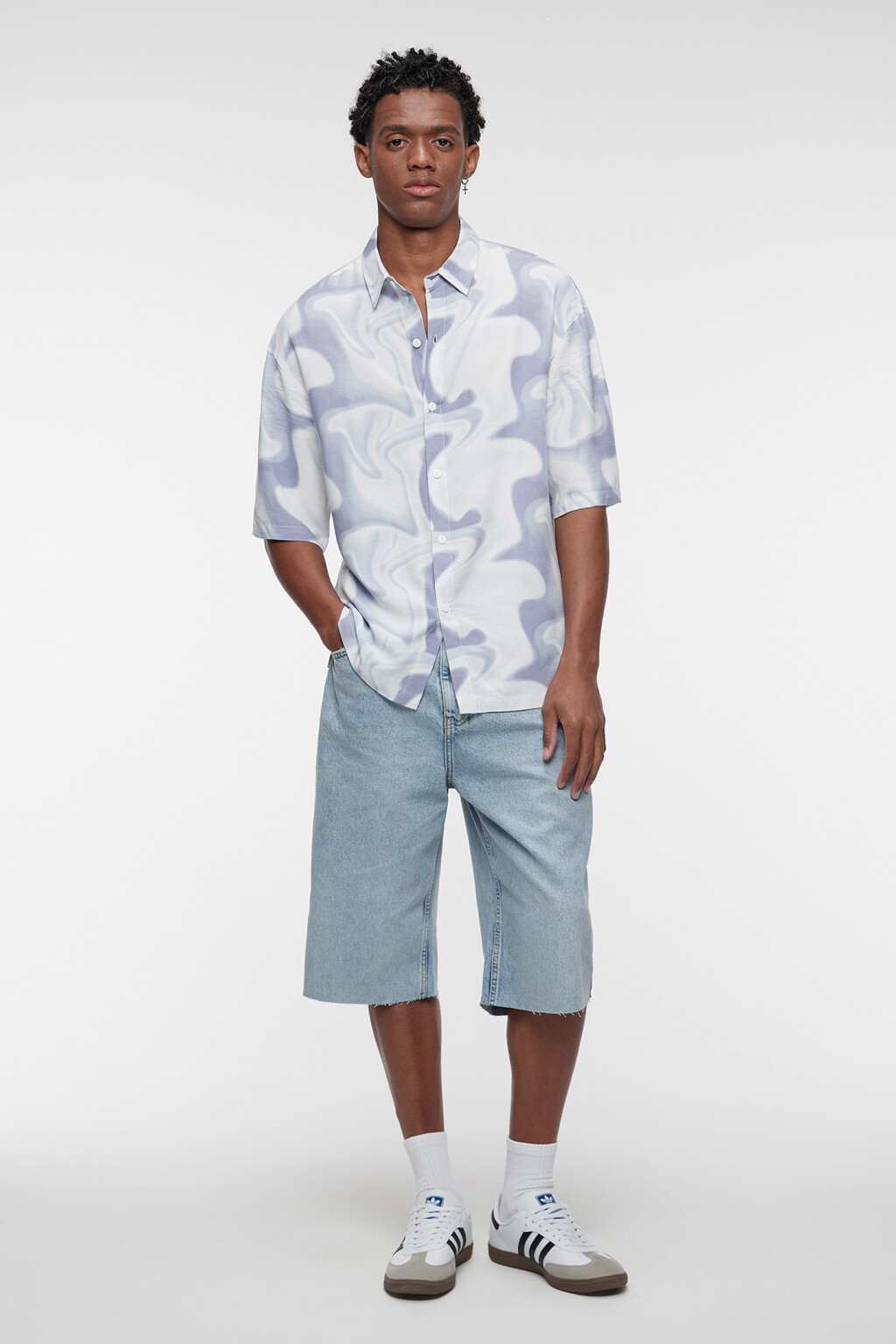 Рубашка прямая вискозная с принтом в стиле тай-дай - цвет фиолетовый - 1